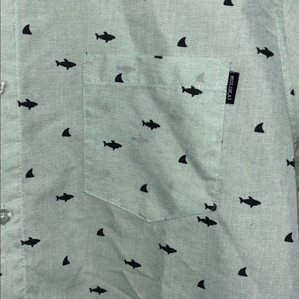 Molokai Surf sharks mint green short sleeve button-down shirt men’s size large - Picture 2 of 6